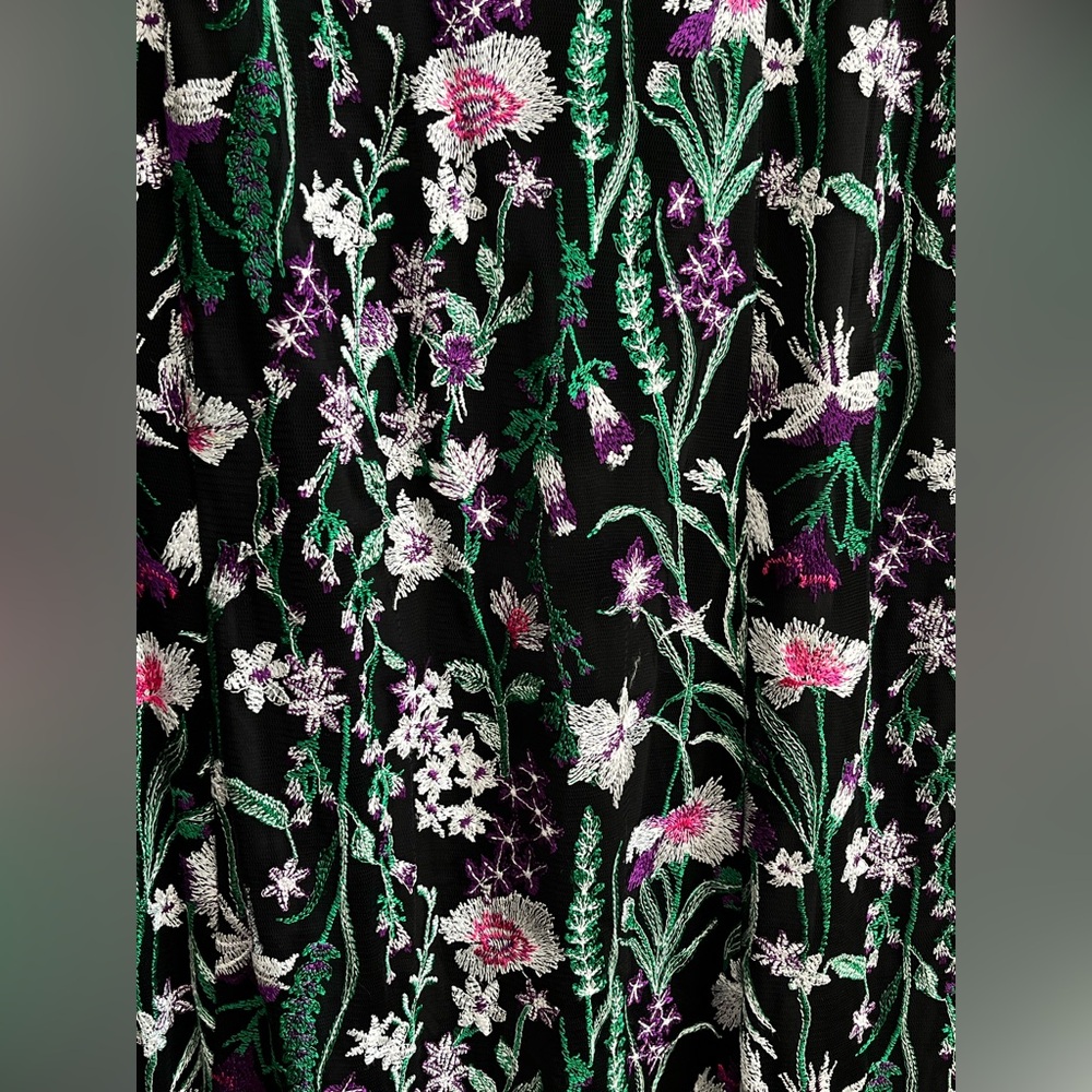 Tadashi Shoji Lace Embroidered Dress Gown black purple green size 6 - Picture 5 of 13